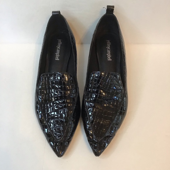 JEFFREY CAMPBELL Women's VIONA Black Patent Croc Embossed Pointy Loafer Pump 7.5 - Picture 3 of 8
